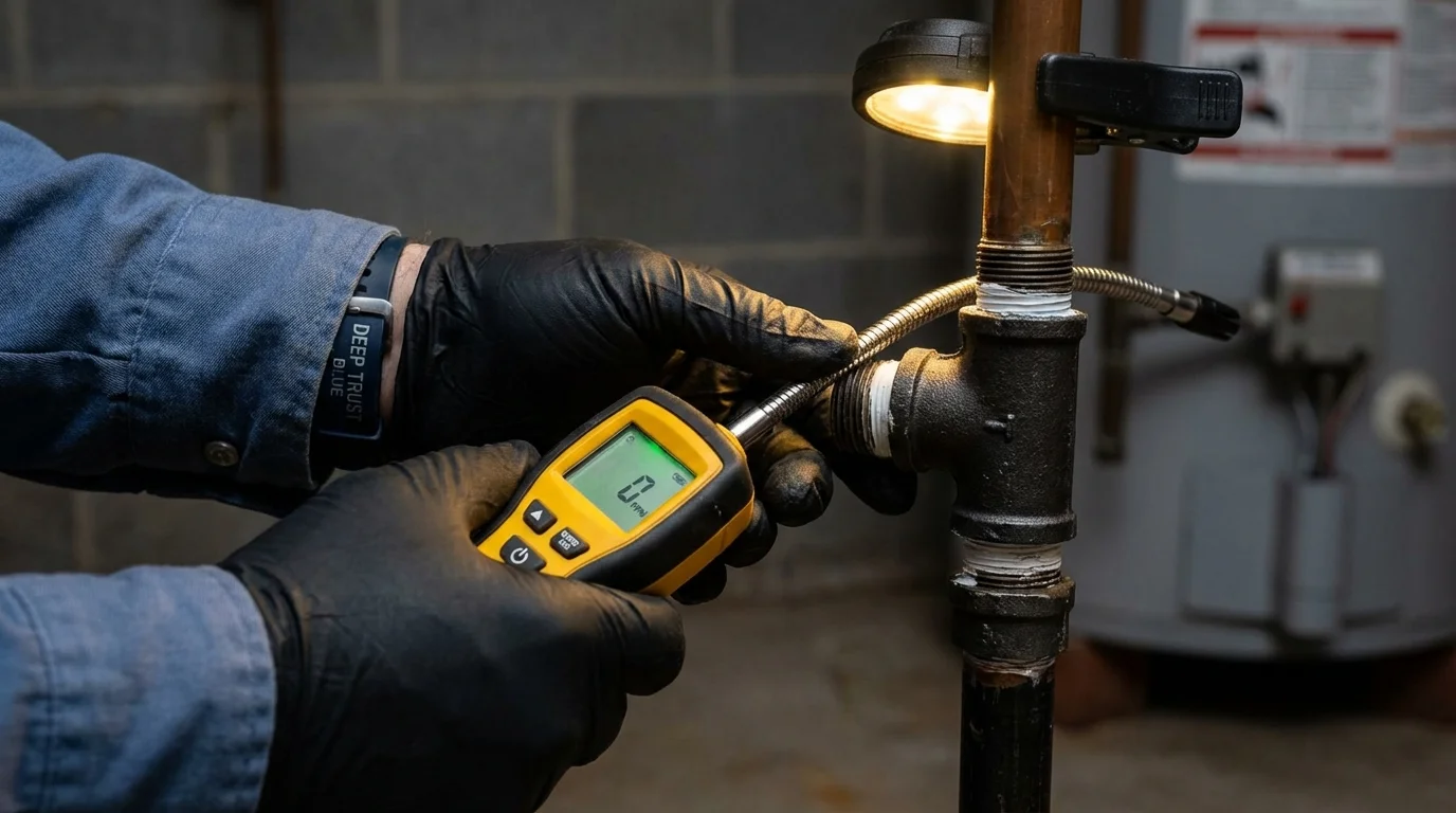 Gas leak detection with electronic sniffer by Johns Plumbing LLC in Hallock
