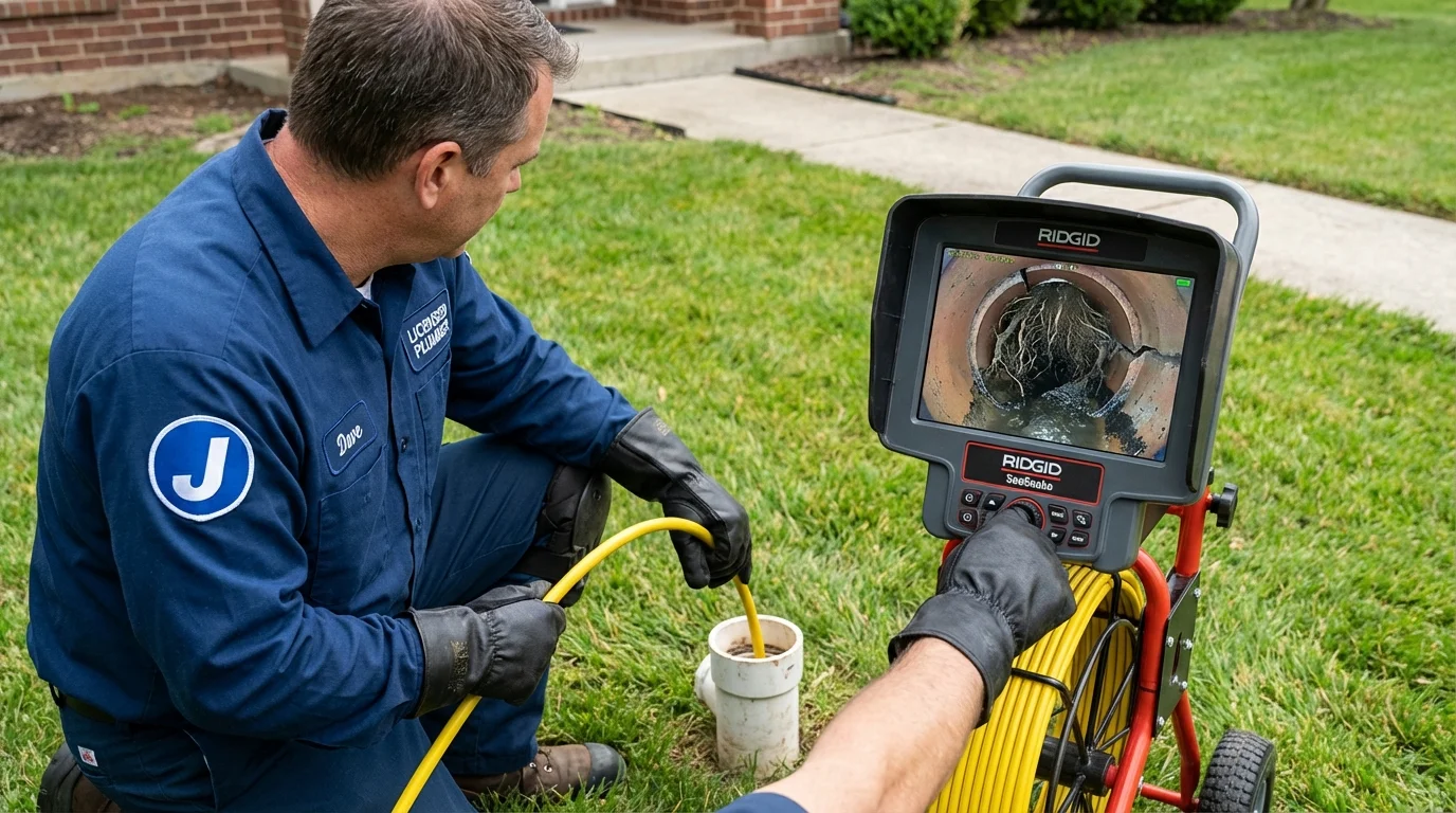 Sewer camera inspection being performed by Johns Plumbing LLC in Hallock
