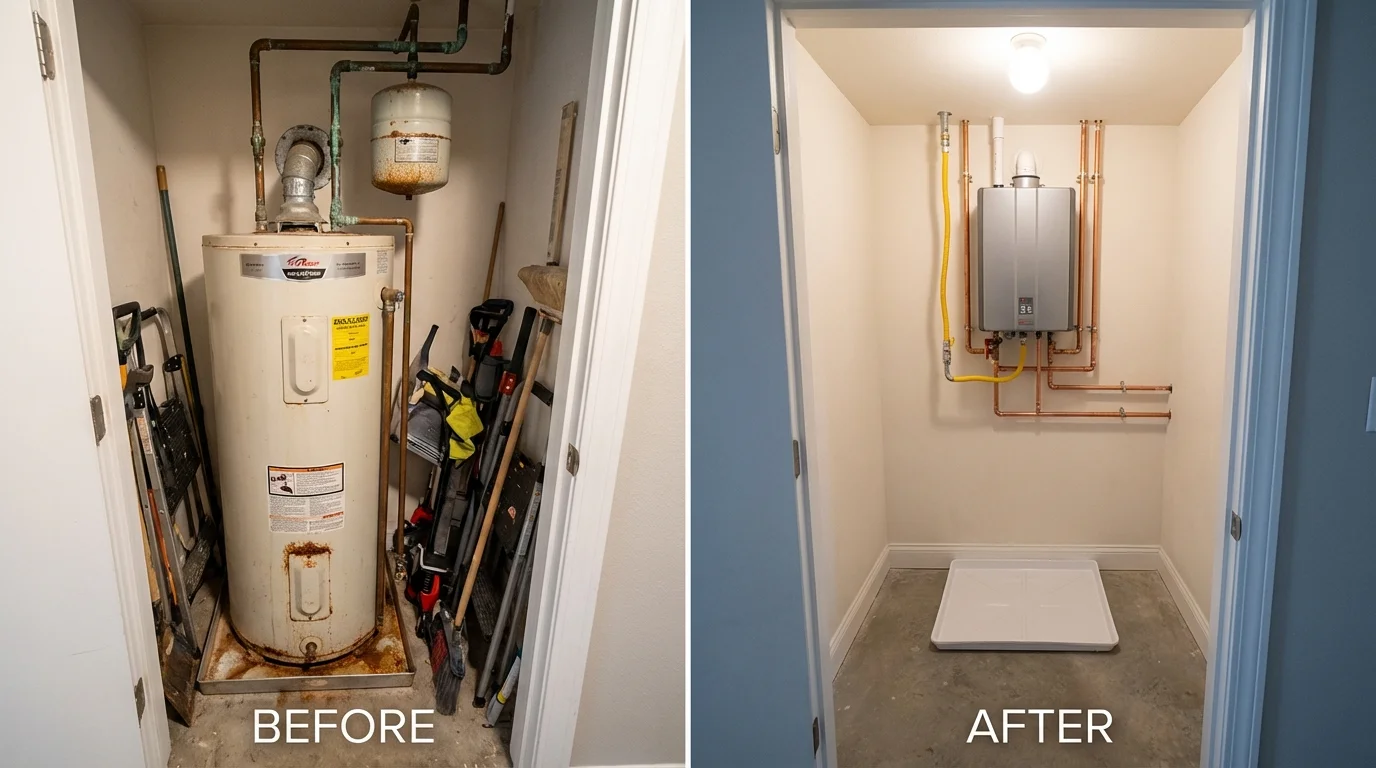 Tank water heater versus wall-mounted tankless unit comparison for Hallock, MN homeowners